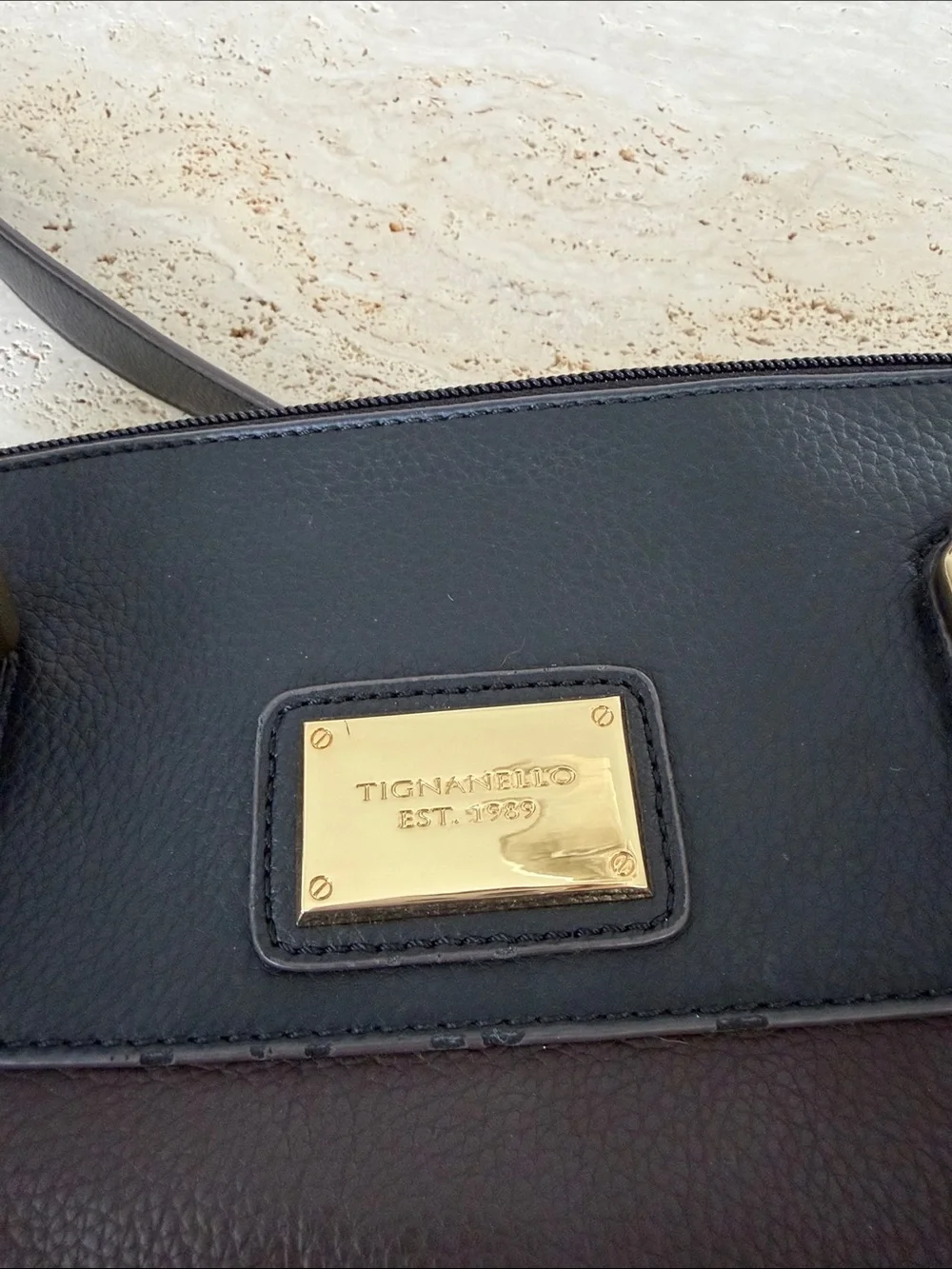 Tignanello Black and Dark Brown Two-Tone Satchel